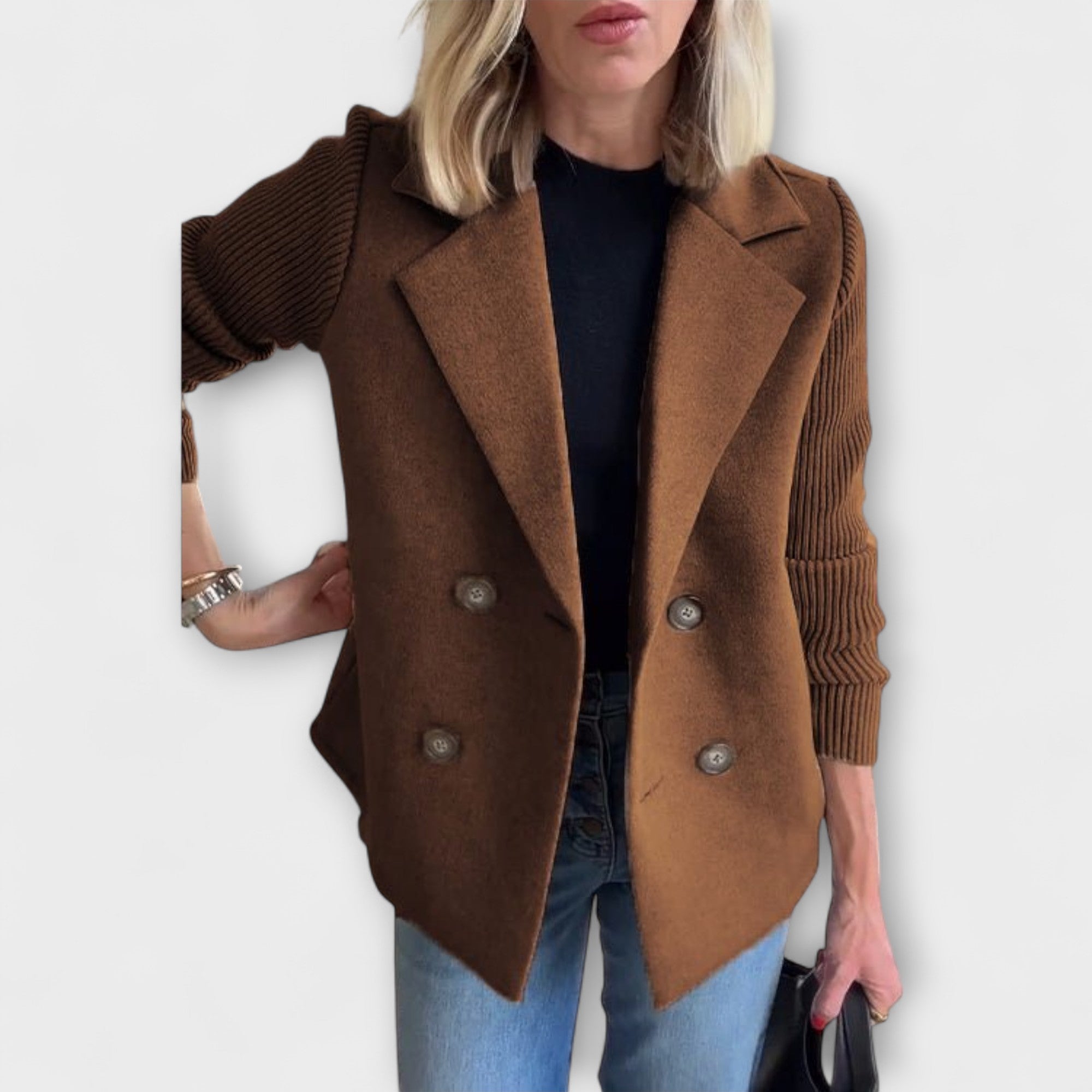 Amora - Elegancka marynarka z dzianinowymi rękawami