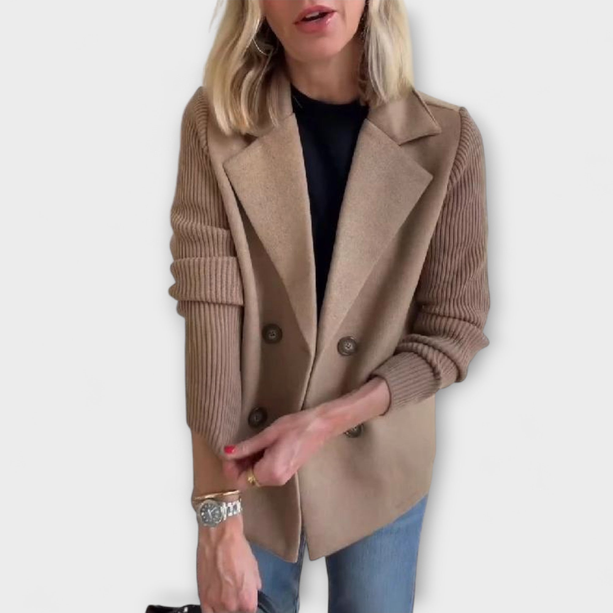 Amora - Elegancka marynarka z dzianinowymi rękawami
